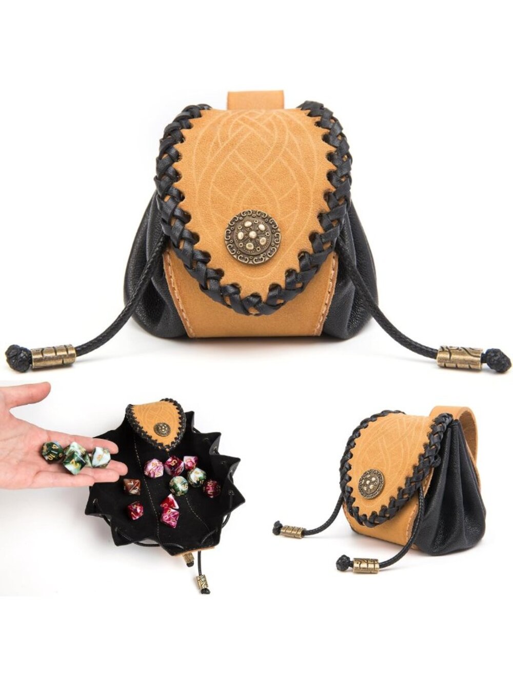 Handcrafted Vintage Cowhide Leather Dice Bag, Medieval Belt Pouch, Coin Purse